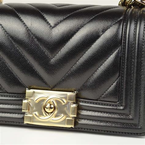 Chanel Caviar Chevron Small Boy Bag